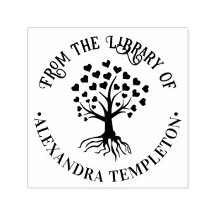 Tree with Heart Leaves,Roots Rnd Library Book Name Self-inking Stamp