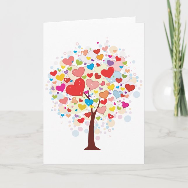 Tree With Heart Shaped Leaves Greeting Cards (Front)