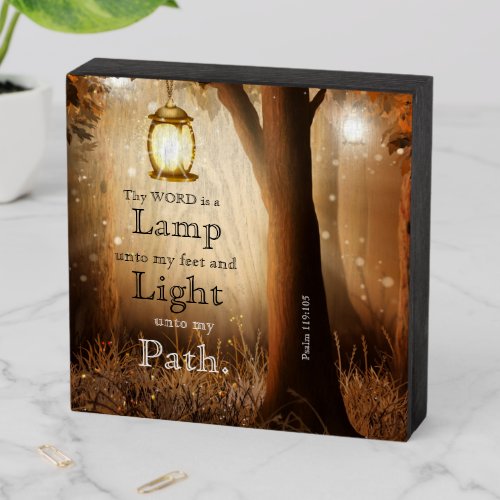 Tree with Lamps in Forest Christian message Wooden Box Sign