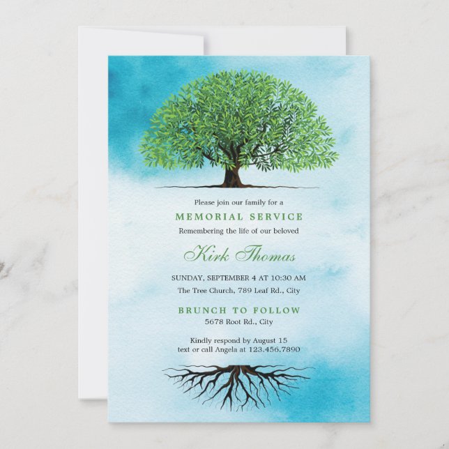 Tree with Leaves and Roots Death Anniversary Invitation (Front)