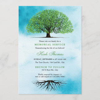 Tree with Leaves and Roots Death Anniversary Invitation