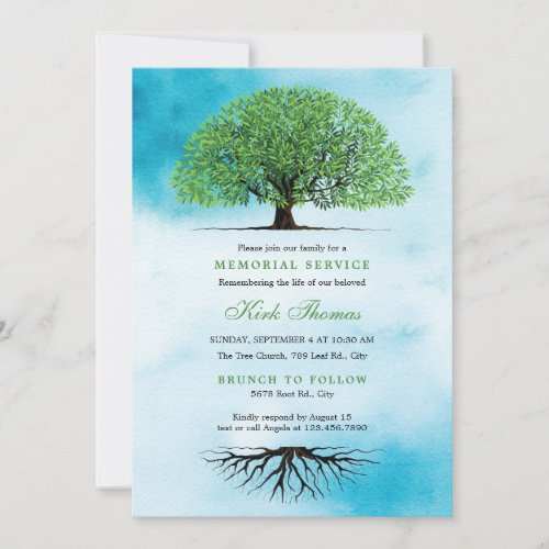 Tree with Leaves and Roots Death Anniversary Invitation