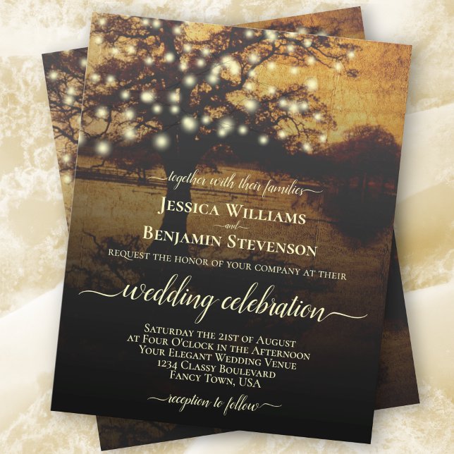 Tree with Lights Rustic BUDGET Wedding Invite (Creator Uploaded)