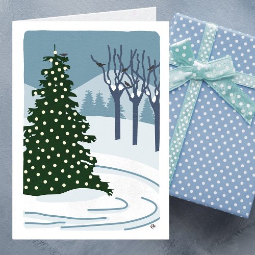 Tree with Lights Snow Blank Card