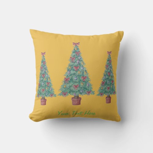 tree with red bows gold bells for christmas throw pillow