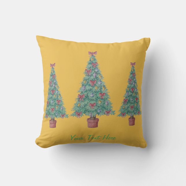 tree with red bows gold bells for christmas throw pillow (Front)