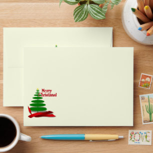 Tree with Red Ribbon Christmas Envelope