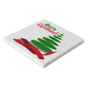 Tree With Red Ribbon Christmas Trivet