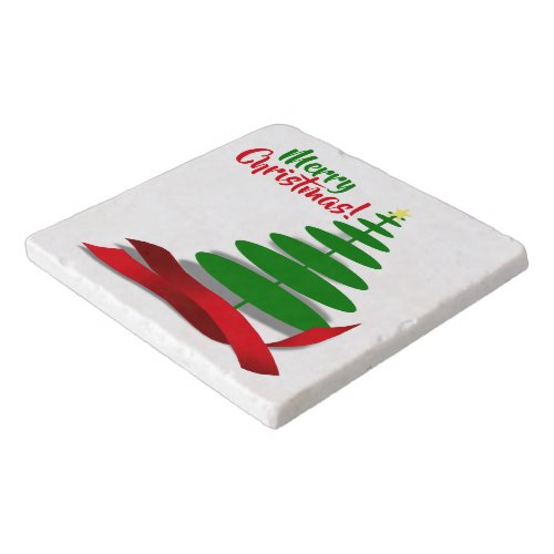 Tree With Red Ribbon Christmas Trivet