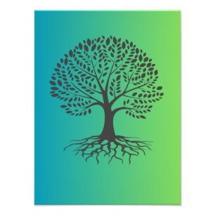 Tree with Roots on Green Background - Nature Art Photo Print