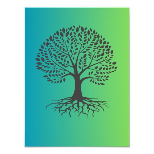 Tree with Roots on Green Background _ Nature Art  Photo Print