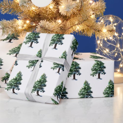 Tree with Snow Christmas Holiday Pattern Wrapping Paper