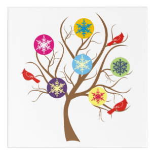 Tree with snowflakes & cardinals modern Christmas Acrylic Print