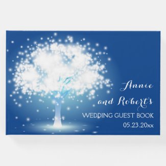 Tree with sparkling lights blue wedding