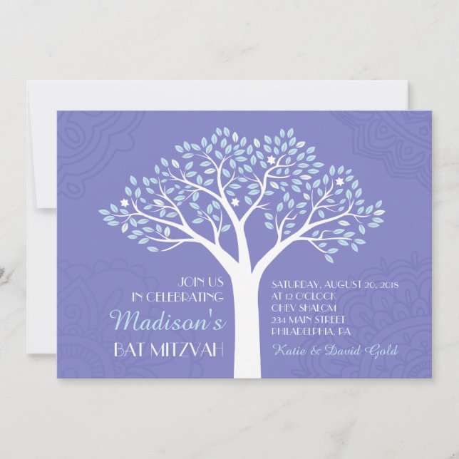 TREE WITH STARS Bat Mitzvah Invitation (Front)