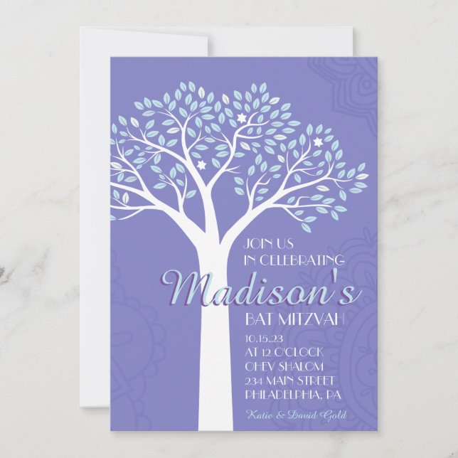 TREE WITH STARS Bat Mitzvah Invitation (Front)