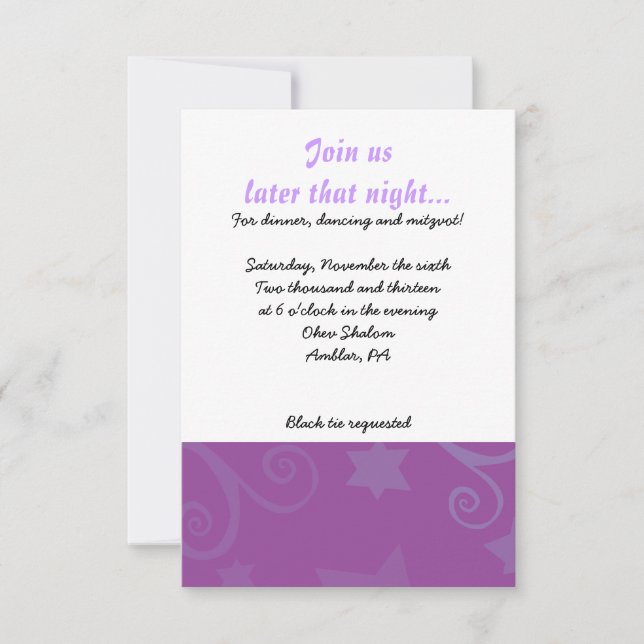 Tree with Stars Bat Mitzvah Party Reception Card (Front)
