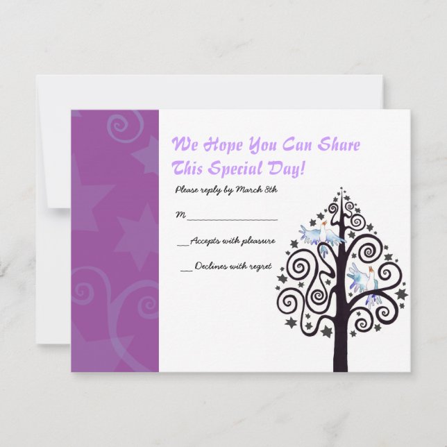 Tree with Stars Bat mitzvah Reply RSVP Card (Front)