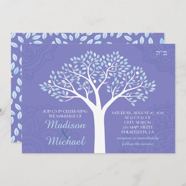 TREE WITH STARS Jewish Wedding Invitation (Front/Back)