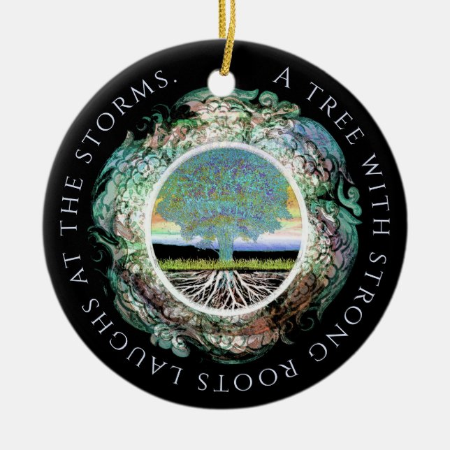 Tree with Strong Roots Positive Message Ceramic Ornament (Front)