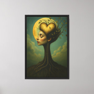 Tree Woman with Heart Head and Roots Canvas Print