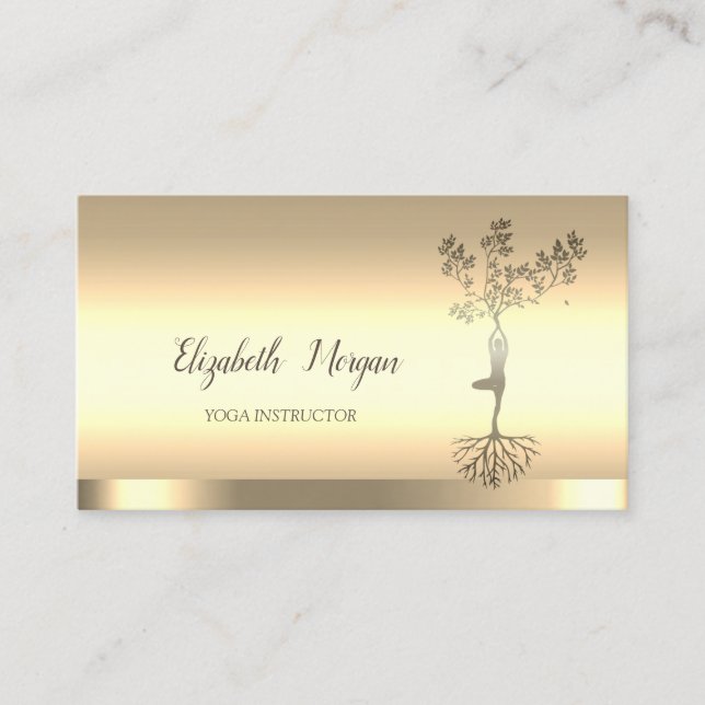 Tree Women Silhouette,Gold Yoga Instructor Business Card (Front)