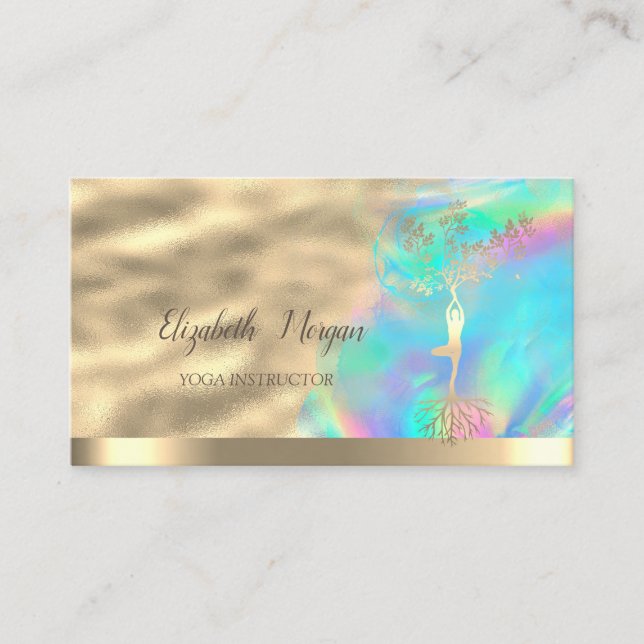 Tree Women Silhouette,Holographic Ink  Yoga  Business Card (Front)