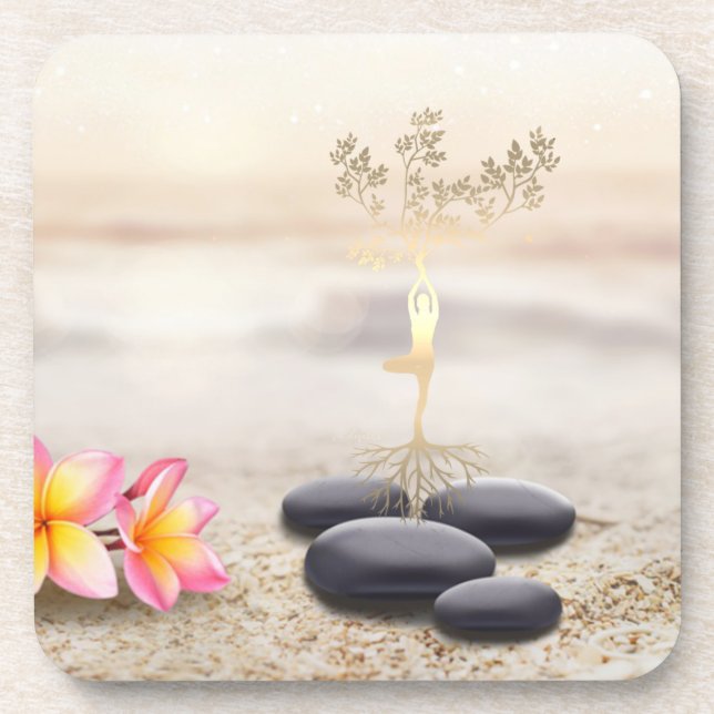  Tree Women Silhouette Zen Stones   Beverage Coaster (Front)