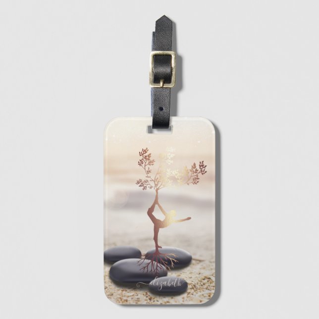  Tree Women Silhouette Zen Stones Luggage Tag (Front Vertical)