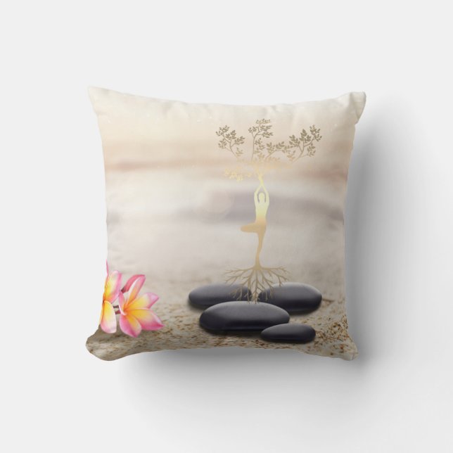  Tree Women Silhouette Zen Stones  Throw Pillow (Front)