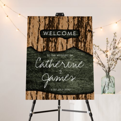 tree wood texture wedding welcome sign  