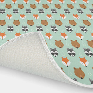 Tree Woodland Animal Face Pattern Kids Outdoor Rug