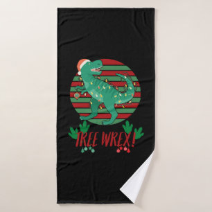 Tree Wrex! T Rex Christmas Tree Funny Dinosaur Pun Bath Towel