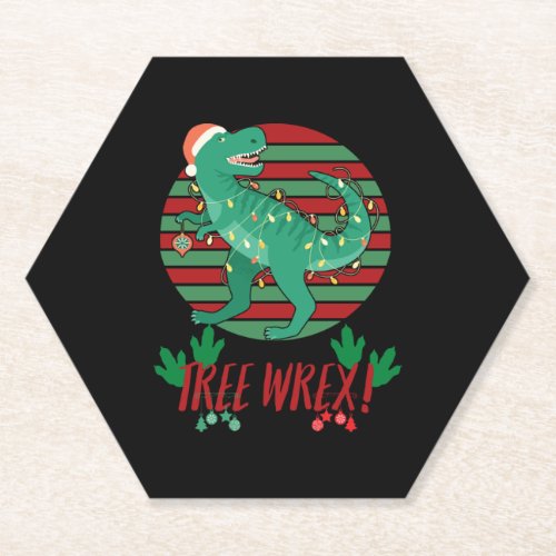 Tree Wrex T Rex Christmas Tree Funny Dinosaur Pun Paper Coaster