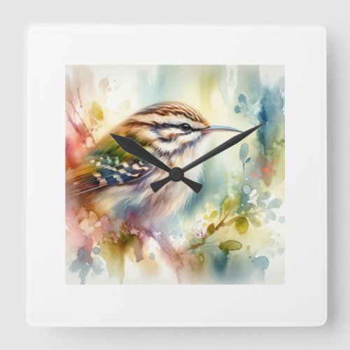Treecreeper bird in watercolor AREF1101 _ Watercol Square Wall Clock
