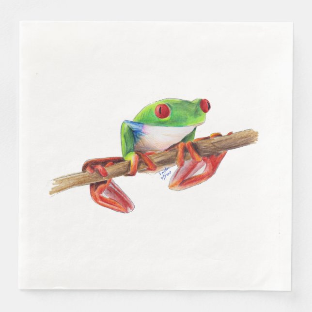 Treefrog tree frog cute animal illustration drawin paper dinner napkins (Front)