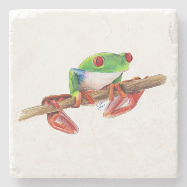 Treefrog tree frog cute animal illustration drawin stone coaster (Front)
