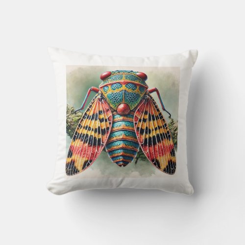 Treehopper Insect 150624IREF101 _ Watercolor Throw Pillow