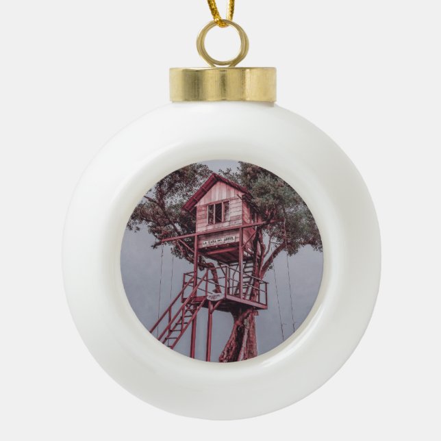 Treehouse - Baños, Ecuador Ceramic Ball Christmas Ornament (Front)