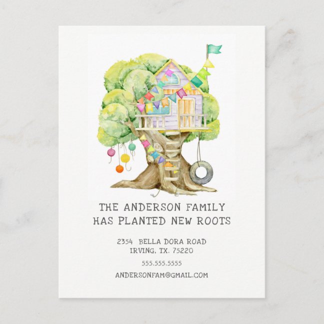 Treehouse Moving Announcement Post Card