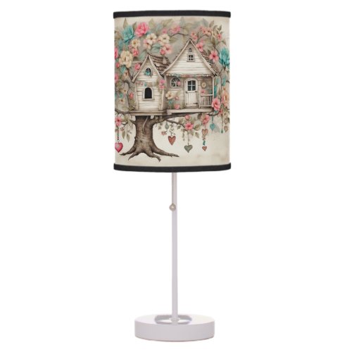 Treehouse on Vintage Background Table Lamp