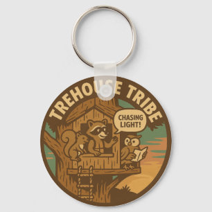 Treehouse Tribe Raccoon Squirrel Owl Chasing Light Keychain