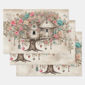 Treehouse With Flowers Wrapping Paper Sheets by MarceeJean at Zazzle