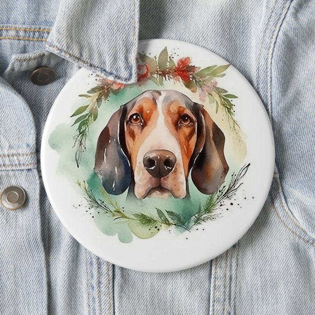 Treeing Walker Christmas Wreath Festive Pup  Button (In Situ)