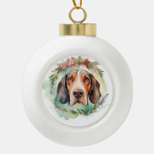 Treeing Walker Christmas Wreath Festive Pup Ceramic Ball Christmas Ornament