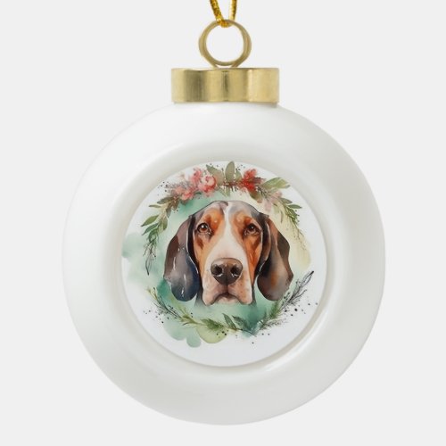 Treeing Walker Christmas Wreath Festive Pup  Ceramic Ball Christmas Ornament