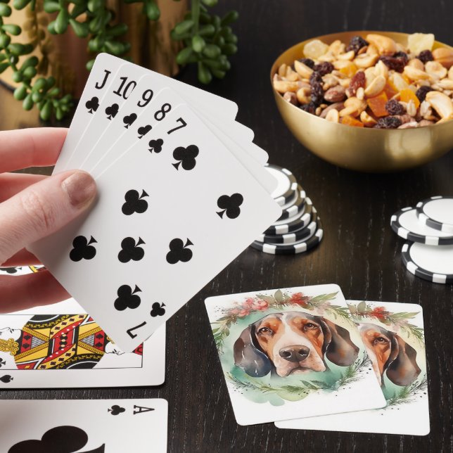 Treeing Walker Christmas Wreath Festive Pup  Poker Cards (In Situ)