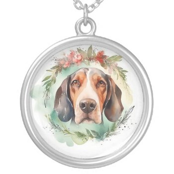 Treeing Walker Christmas Wreath Festive Pup  Silver Plated Necklace by aashiarsh at Zazzle