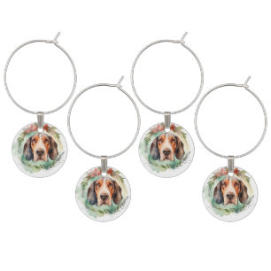 Treeing Walker Christmas Wreath Festive Pup  Wine Charm