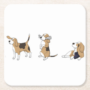 treeing walker coonhound cartoon 2 square paper coaster